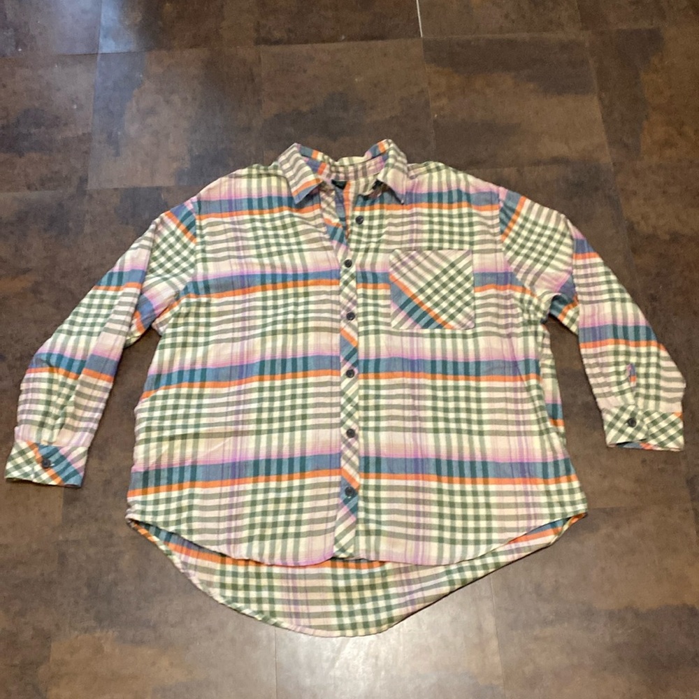 Oversized plaid flannel tunic button down with pockets Wild Fable